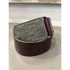 VINTAGE Sears Roebuck And Co.‎ Men's Brown Leather Belt With Removable Buckle
